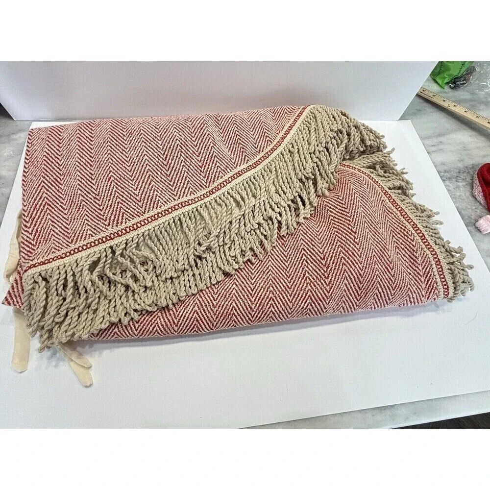 Merry Christmas Tree Skirt Boho Bohemian Farmhouse Chic Red Beige Fringe 48